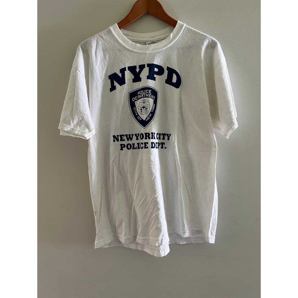 Vintage NYPD New York Police Department T-Shirt White Blue Size Large JL